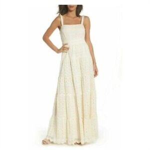 ELIZA J Ivory White Crochet Lace Tiered Boho Cotton Maxi Dress size 2,$178